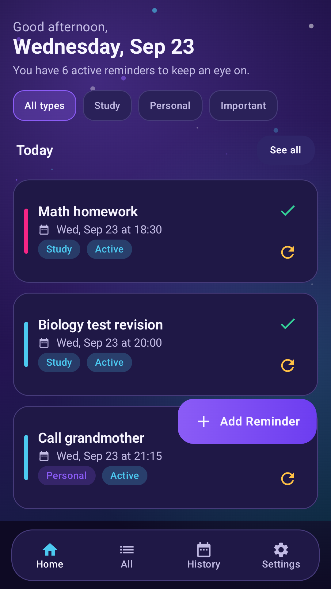 Reminder Light home screen